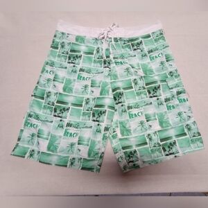 Hamakua Green Beach Print Men's Board Shorts